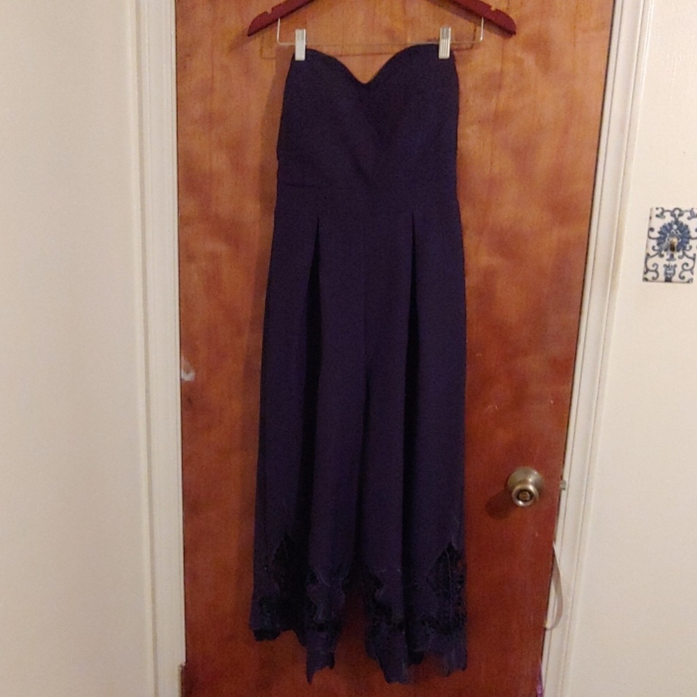 Strapless navy blue jumpsuit